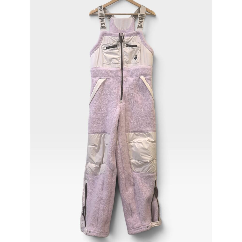 FREE PEOPLE FP Movement Hit The Slopes Fleece Overalls Lilac Small EUC - Picture 2 of 6